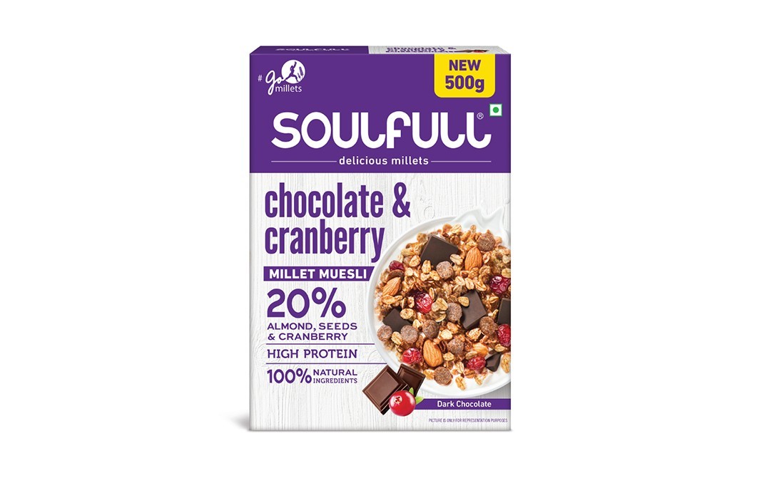 Soulfull Chocolate & Cranberry Millet Muesli Almond, Seeds & Cranberry Dark Chocolate   Box  500 grams
